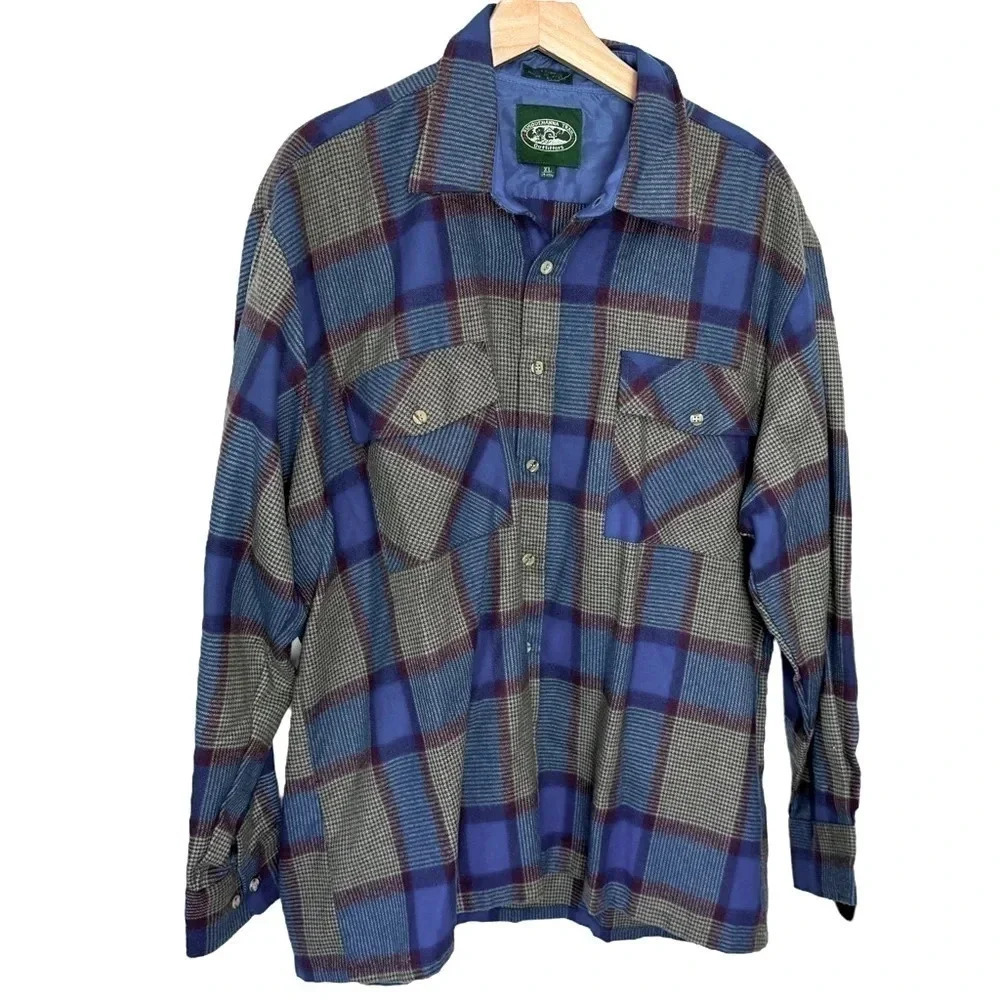 Susquehanna Trail Outfitters blue‎ & green plaid flannel button down shirt XL
